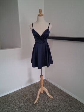 Windsor Midnight Blue Satin V-Neck Mini Dress